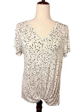 Nine Britton White Black Speckled V-Neck Knot Front Top Size Medium